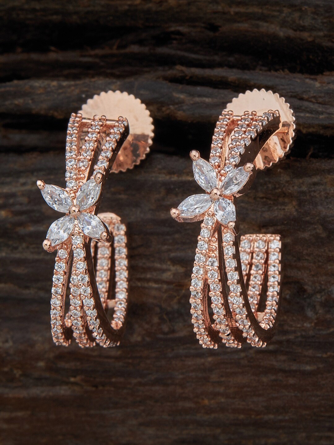 

Kushal's Fashion Jewellery Rose Gold-Plated Contemporary Half Hoop Earrings, White
