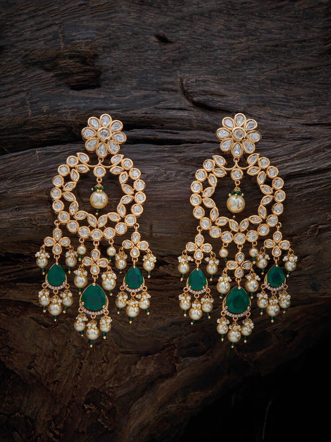 

Kushal's Fashion Jewellery Gold-Plated Kundan Contemporary Drop Earrings, Green