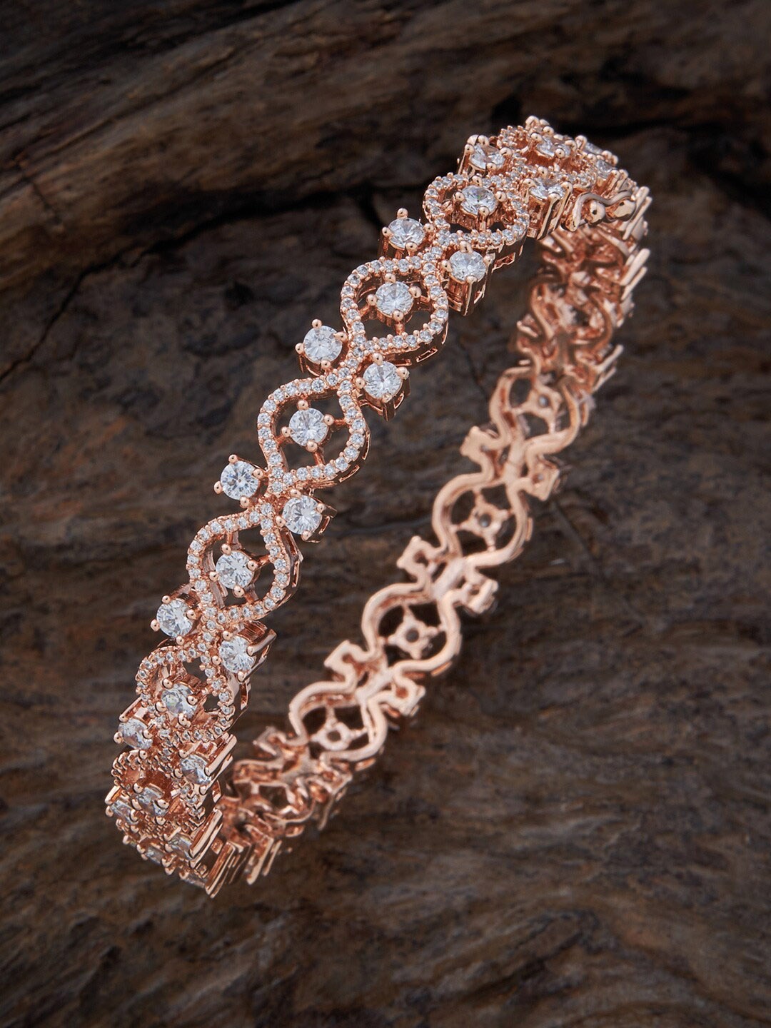 

Kushal's Fashion Jewellery Rose Gold-Plated CZ-Studded Bangle, White