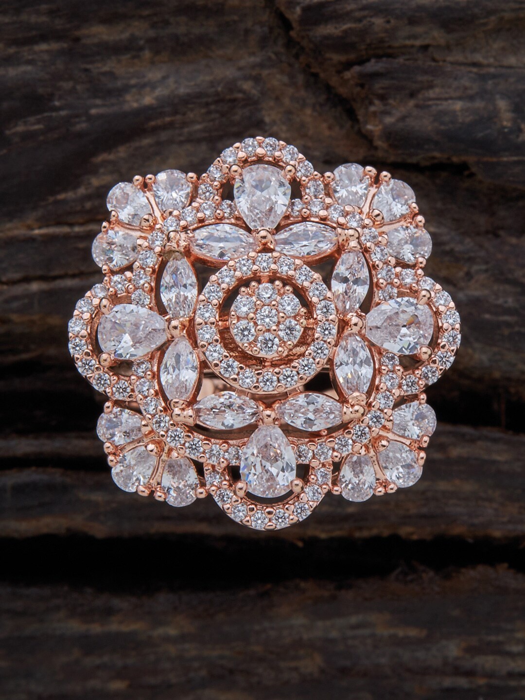 

Kushal's Fashion Jewellery Rose Gold-Plated CZ-Studded Finger Ring, White