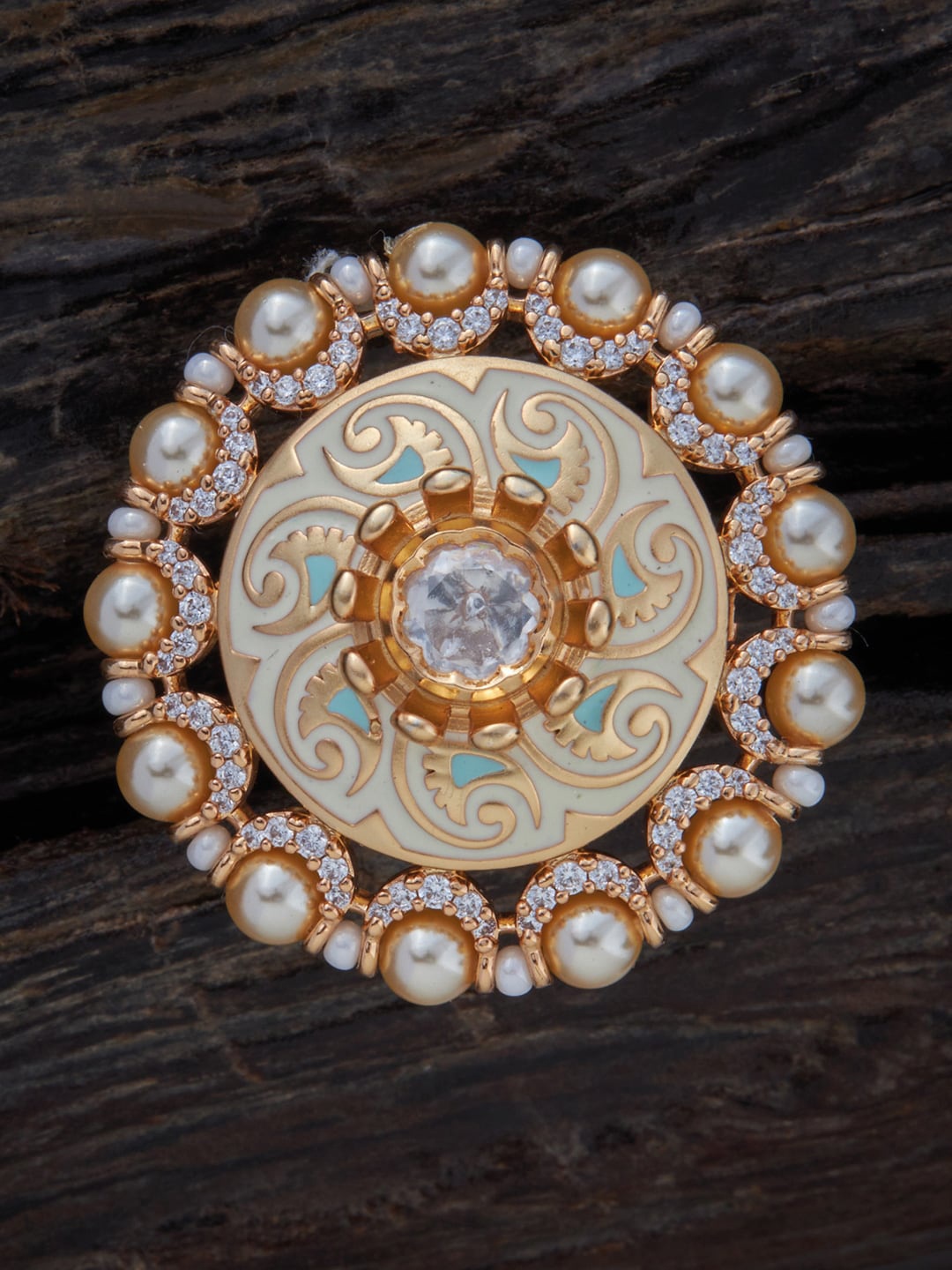 

Kushal's Fashion Jewellery Gold-Plated CZ Studded Adjustable Finger Ring