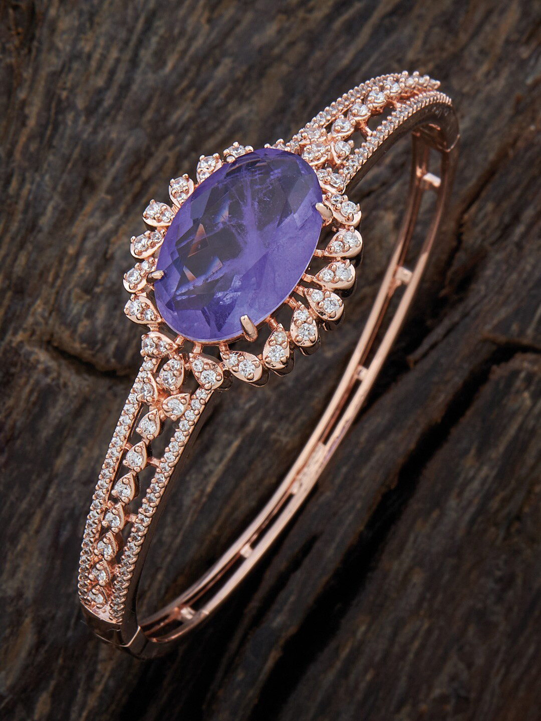 

Kushal's Fashion Jewellery Cubic Zirconia Rose Gold-Plated Kada Bracelet, Lavender