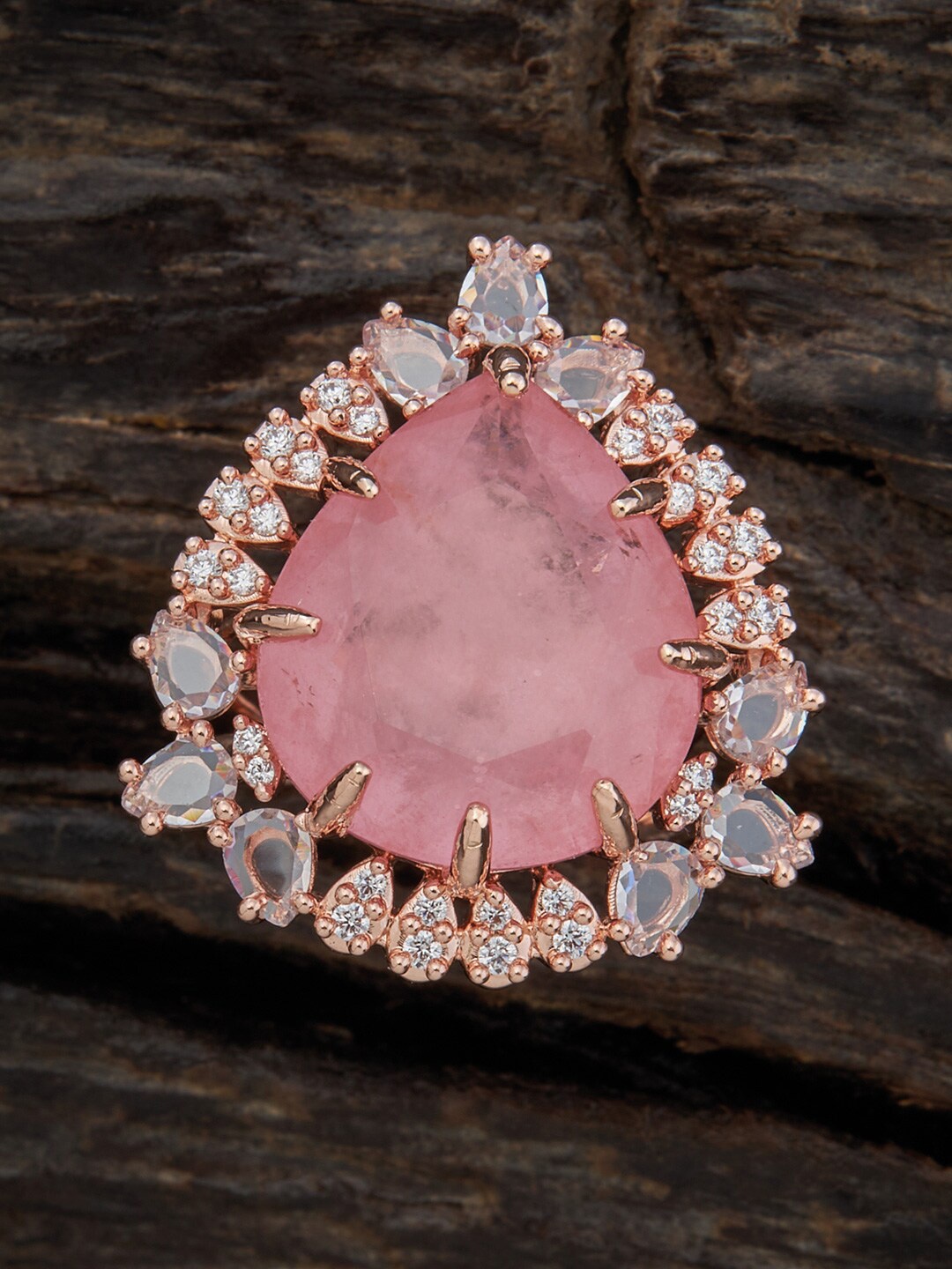 

Kushal's Fashion Jewellery Rose Gold-Plated Pink & white Cubic Zirconia Stone-Studded Adjustable Finger Ring