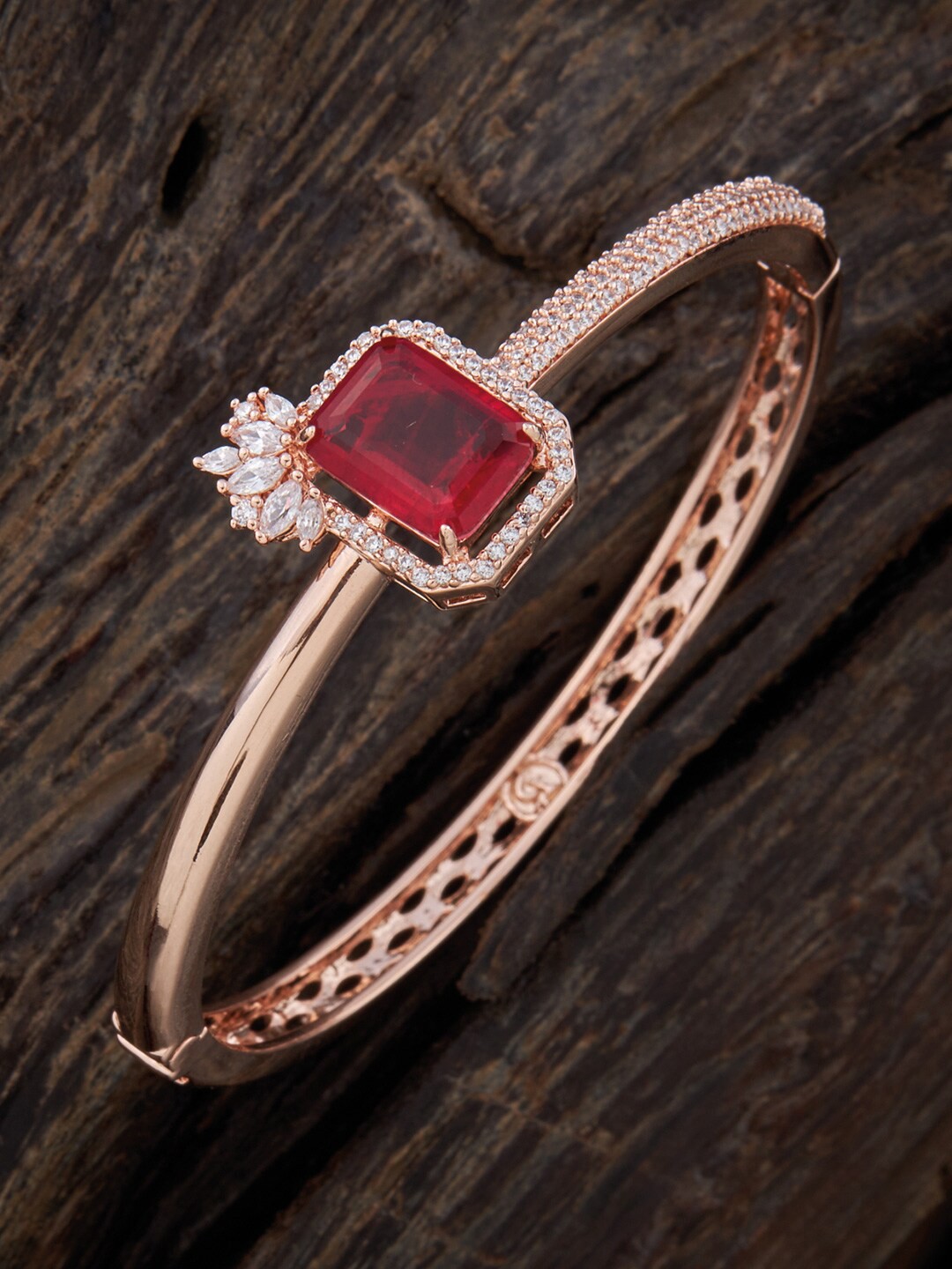 

Kushal's Fashion Jewellery Women Cubic Zirconia Rose Gold-Plated Bangle-Style Bracelet, Red