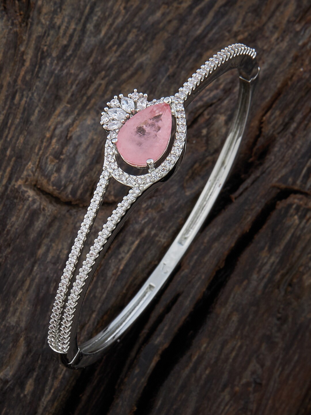 

Kushal's Fashion Jewellery Rhodium-Plated Cubic Zirconia Bangle-Style Bracelet, Pink