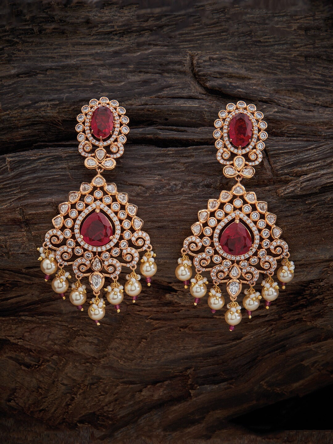 

Kushal's Fashion Jewellery Kundan Contemporary Drop Earrings, Red