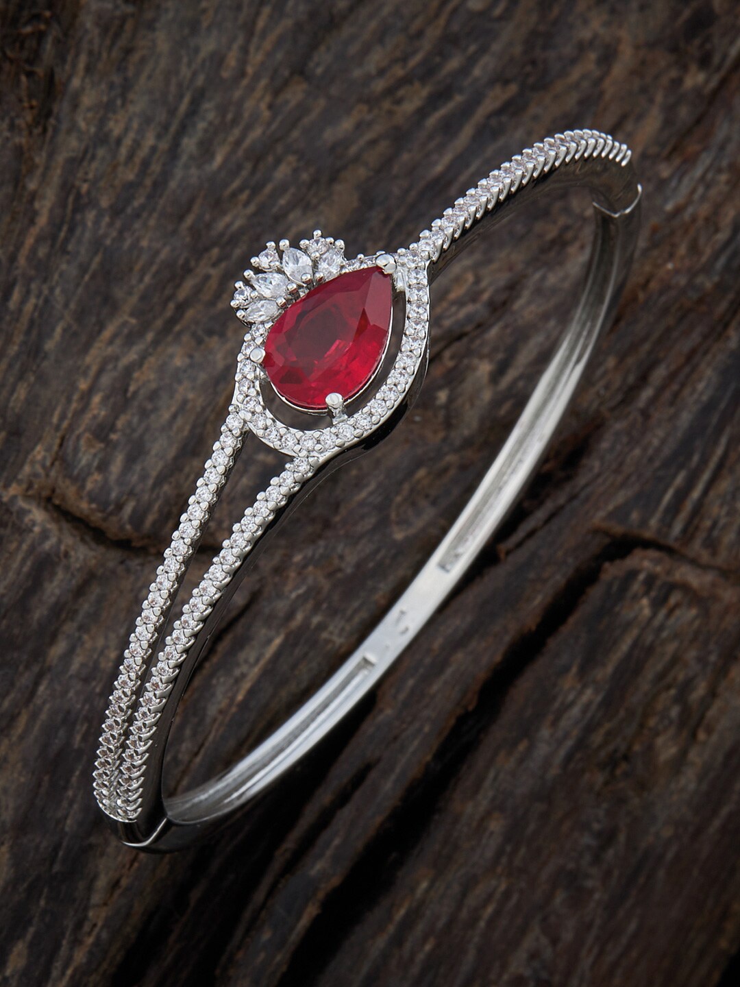 

Kushal's Fashion Jewellery Rhodium-Plated Cubic Zirconia Bangle-Style Bracelet, Red