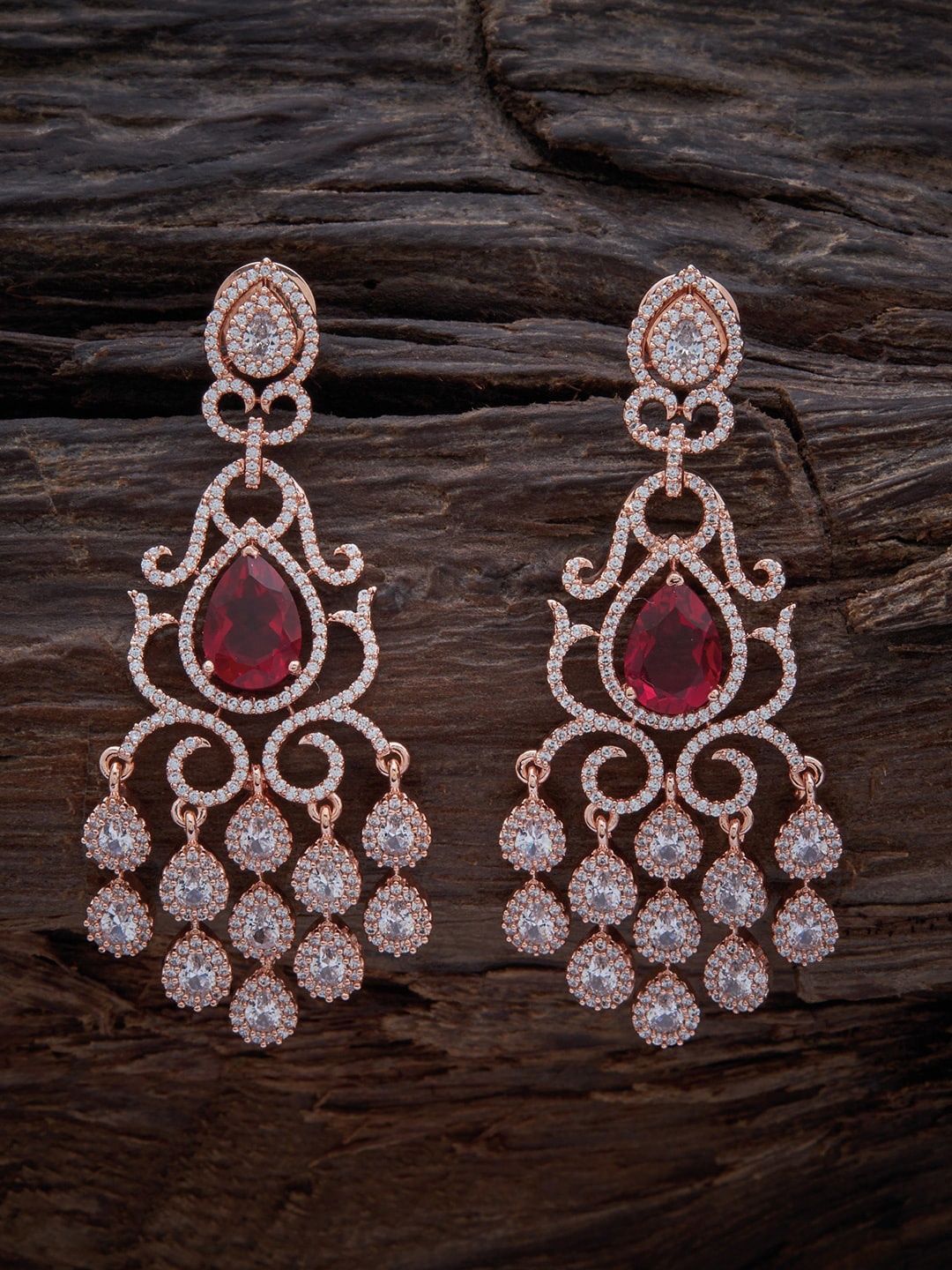 

Kushal's Fashion Jewellery Rose Gold-Plated Contemporary Drop Earrings, Red