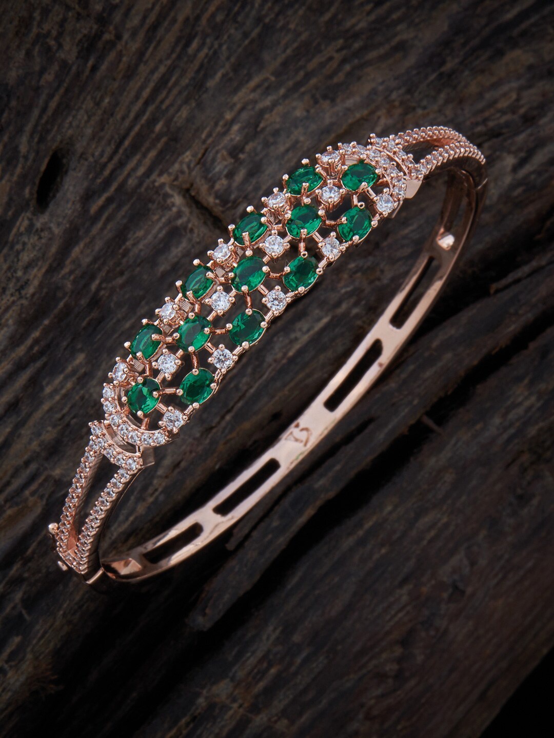 

Kushal's Fashion Jewellery Women Cubic Zirconia Rose Gold-Plated Kada Bracelet, White