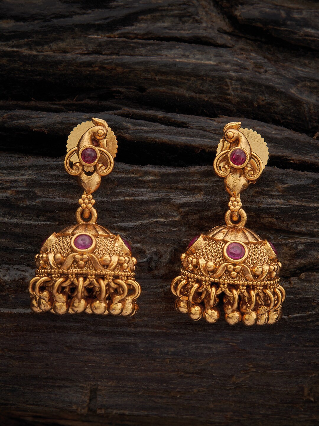 

Kushal's Fashion Jewellery Gold-Plated Dome Shaped Jhumkas Earrings, Pink