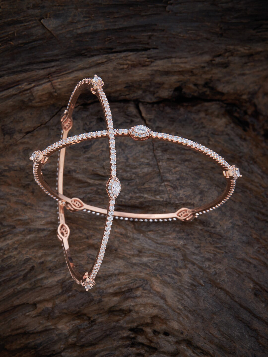 

Kushal's Fashion Jewellery Set Of 2 Rose Gold-Plated CZ-Studded Bangles, White