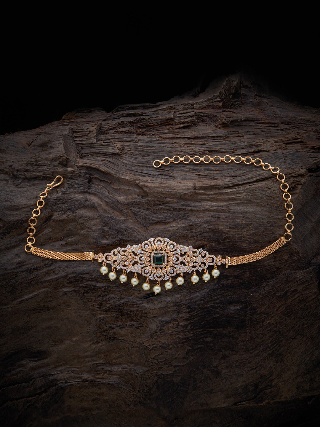 

Kushal's Fashion Jewellery Women Cubic Zirconia Gold-Plated Armlet Bracelet, Green