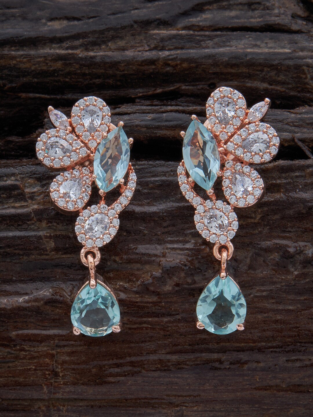 

Kushal's Fashion Jewellery Rose Gold-Plated Cubic Zirconia Contemporary Drop Earrings, Sea green