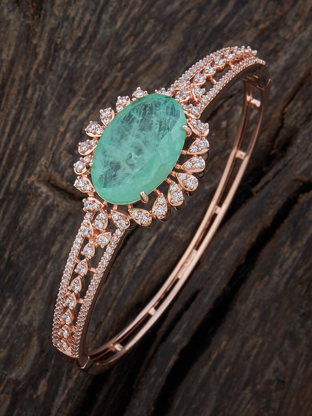 

Kushal's Fashion Jewellery Women Cubic Zirconia Rose Gold-Plated Kada Bracelet, Sea green