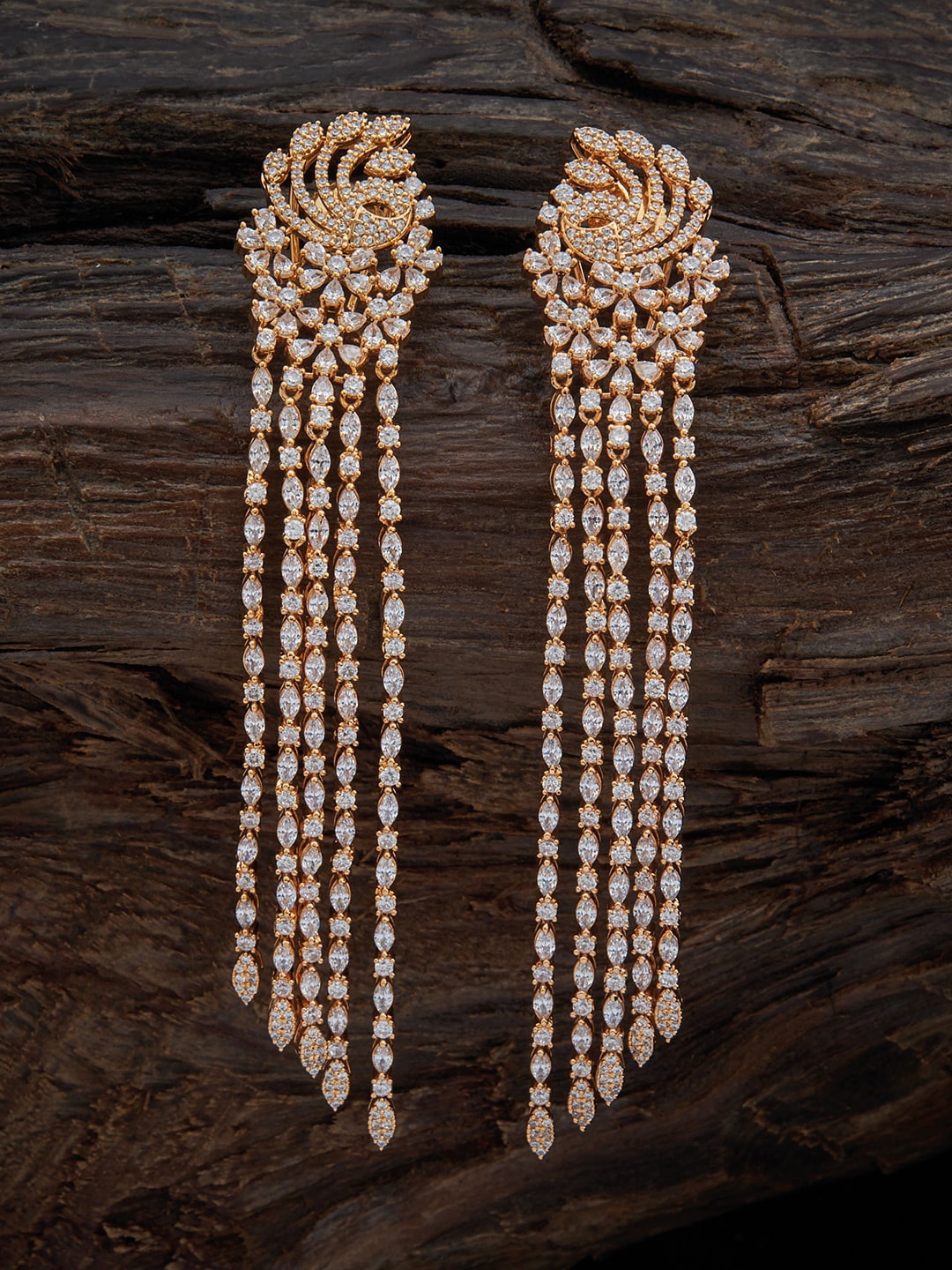 

Kushal's Fashion Jewellery Gold Plated Contemporary Tasselled CZ Studded Drop Earrings, White