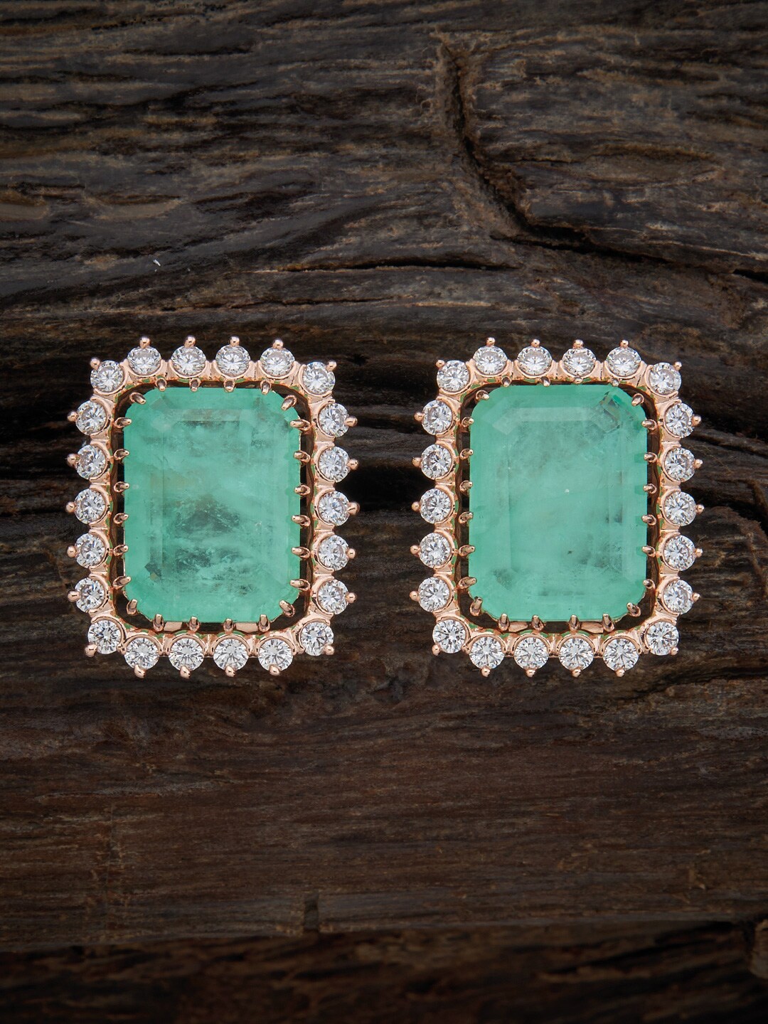 

Kushal's Fashion Jewellery Rose Gold-Plated Contemporary Studs Earrings, Sea green