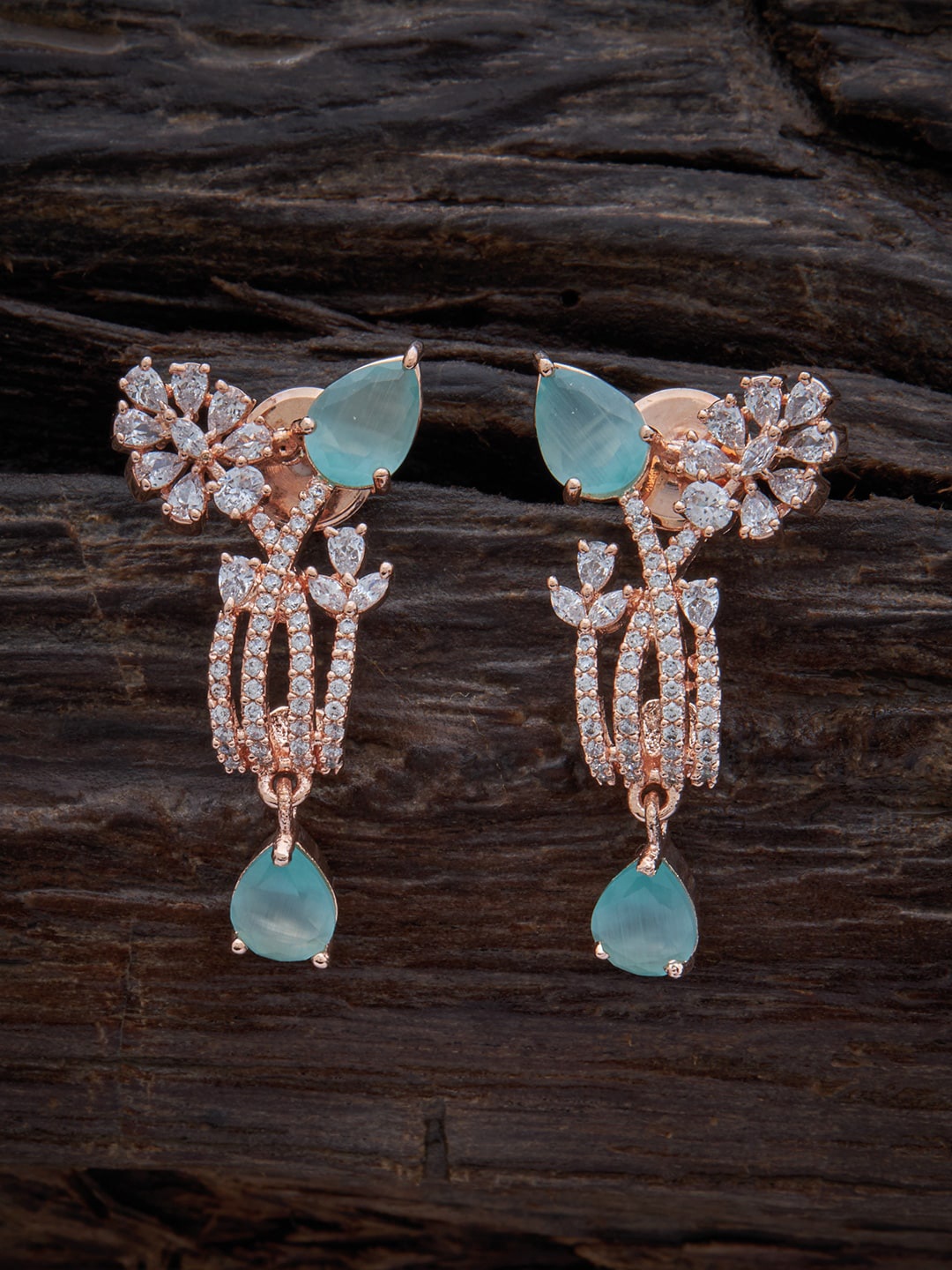 

Kushal's Fashion Jewellery Rose Gold-Plated Cubic Zirconia Drop Earrings, Sea green