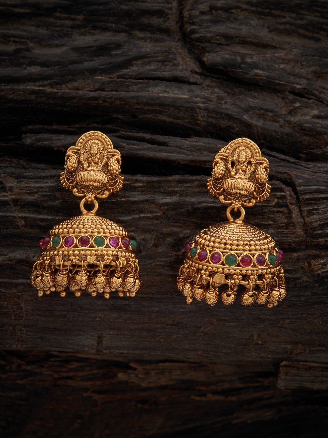 

Kushal's Fashion Jewellery Gold Plated Contemporary Jhumkas, Red