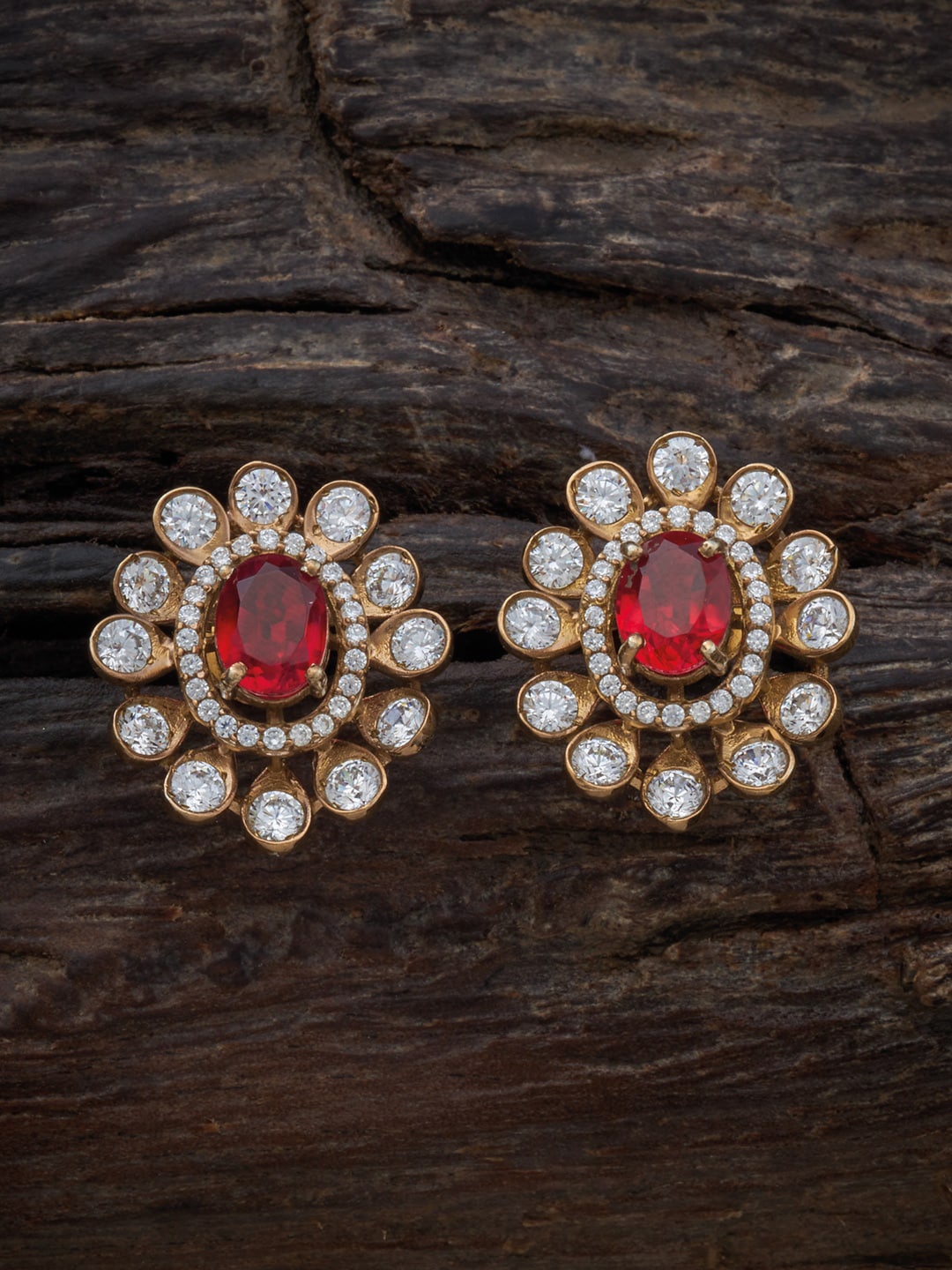 

Kushal's Fashion Jewellery Pure Silver Gold Plated Contemporary Stud Earrings, Red