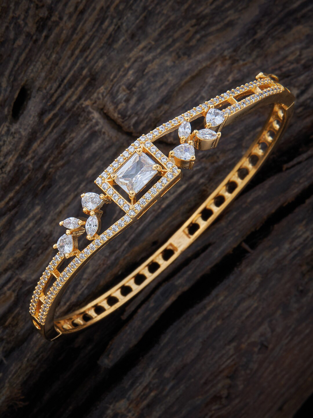 

Kushal's Fashion Jewellery Gold-Plated Cubic Zirconia Bangle-Style Bracelet, White