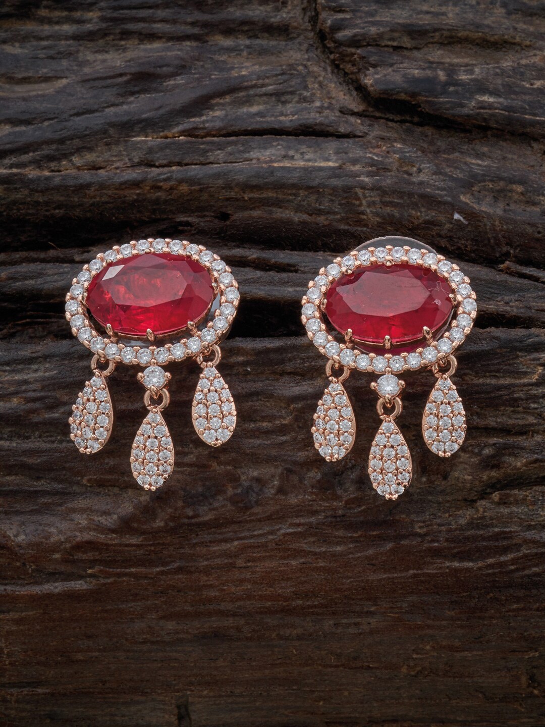 

Kushal's Fashion Jewellery Rose-Gold Plated Contemporary Drop Earrings, Red