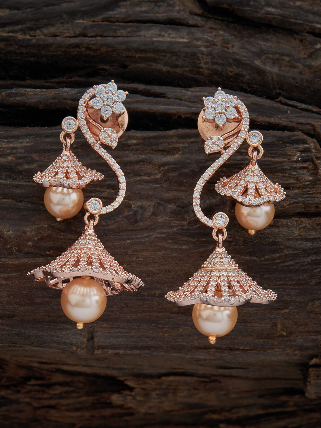 

Kushal's Fashion Jewellery Rose-Gold Plated Contemporary Drop Earrings, White