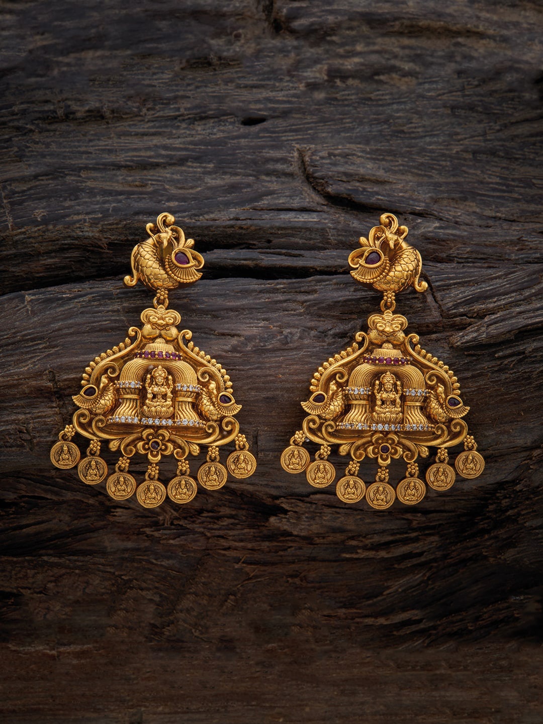 

Kushal's Fashion Jewellery Gold-Plated Antique Drop Earrings, Red