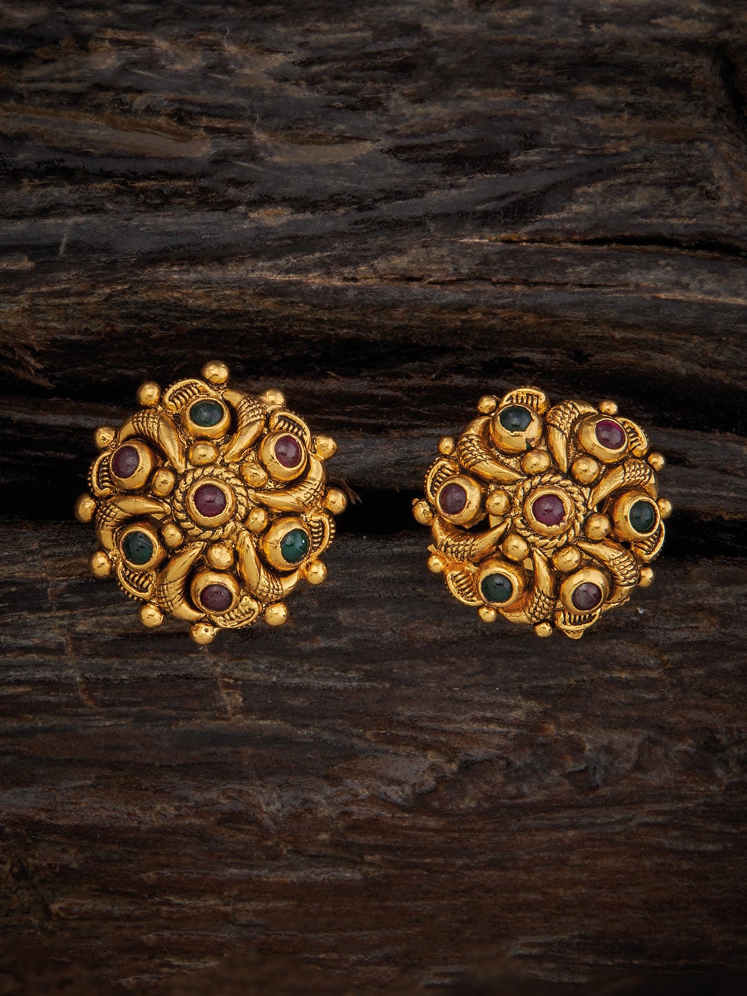 

Kushal's Fashion Jewellery 92.5 Pure Silver Gold-Plated Studs Earrings, Red