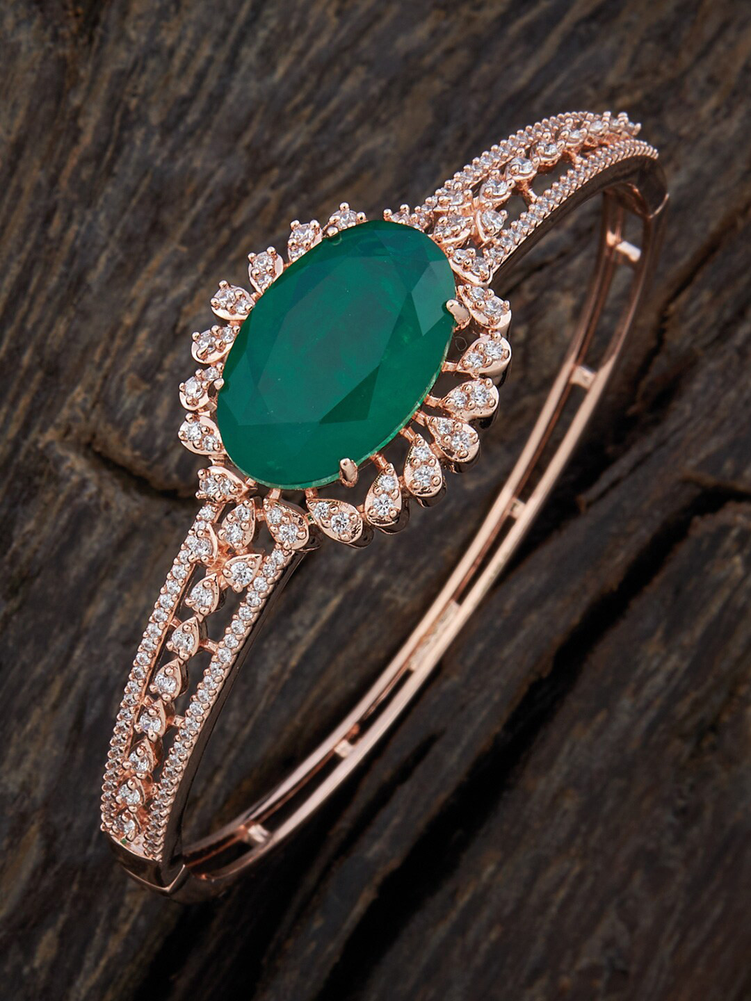 

Kushal's Fashion Jewellery Rose Gold-Plated Cubic Zirconia Bangle-Style Bracelet, Green