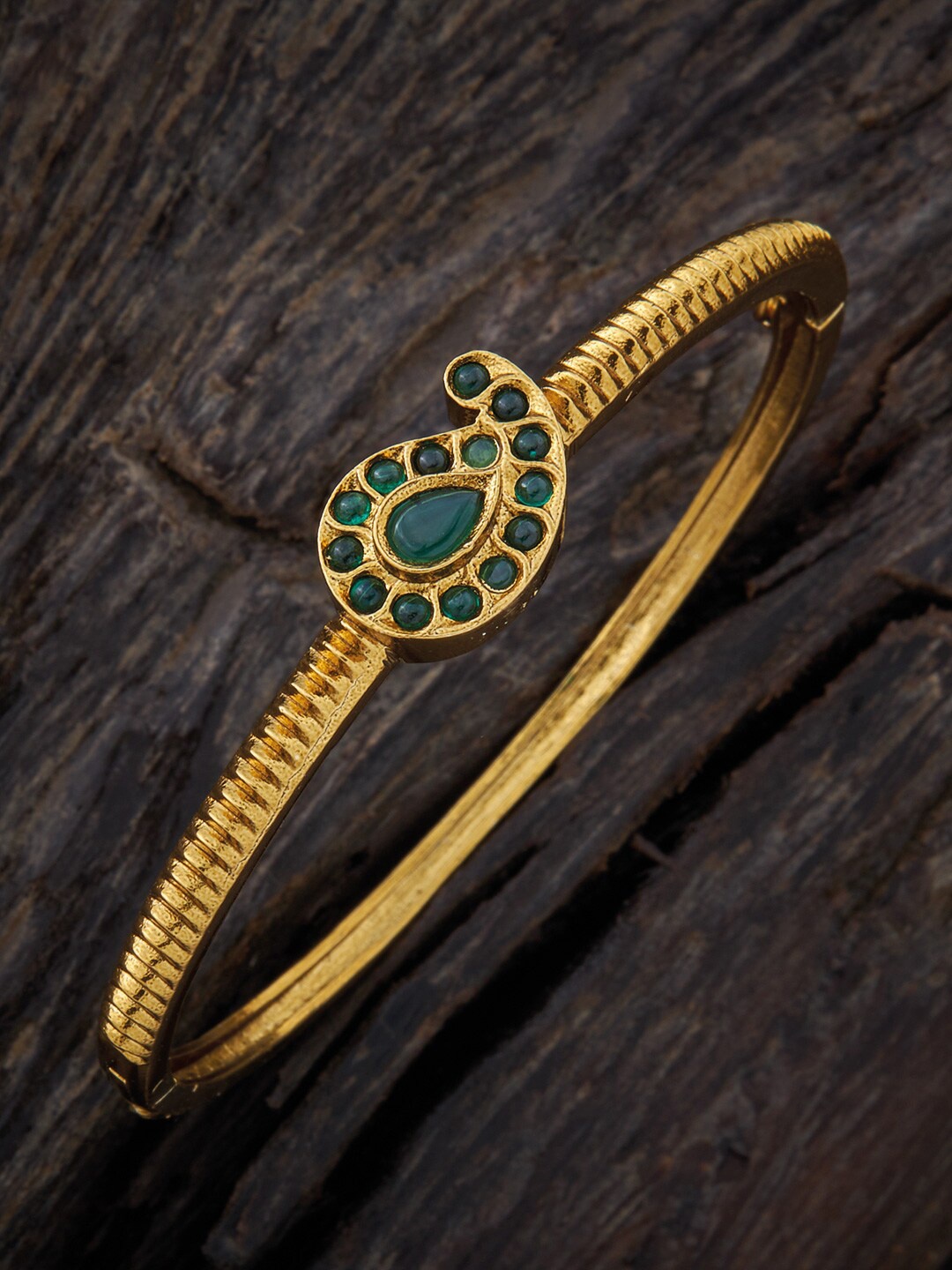 

Kushal's Fashion Jewellery Gold-Plated Stone-Studded Bangle-Style Bracelet, Green