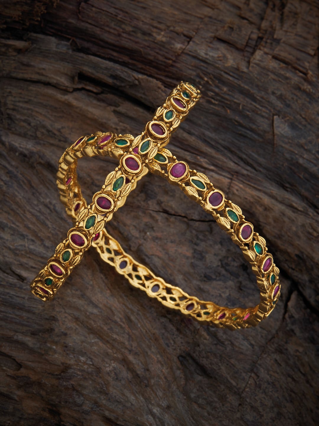 

Kushal's Fashion Jewellery Set Of 2 Gold-Plated Stone-Studded Bangles