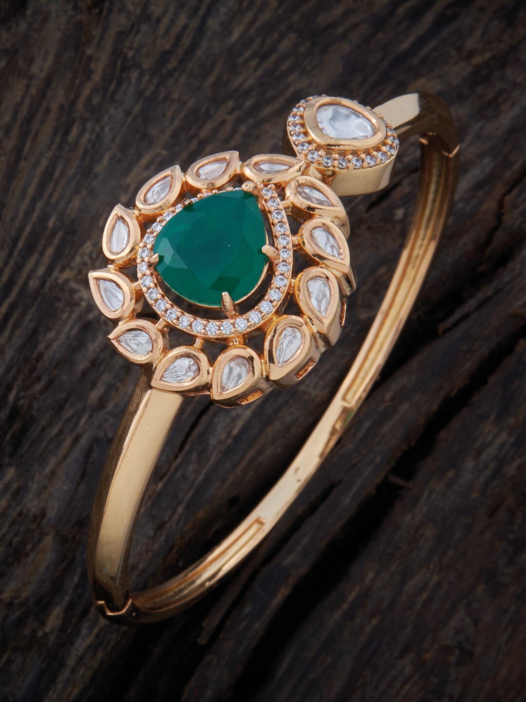 

Kushal's Fashion Jewellery Women Kundan Rhodium-Plated Bangle-Style Bracelet, Gold