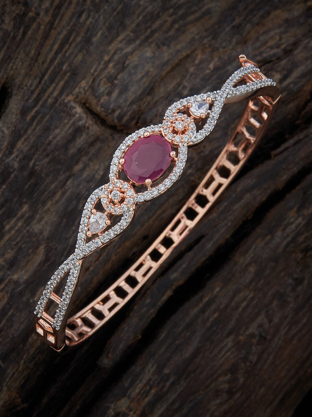 

Kushal's Fashion Jewellery Women Cubic Zirconia Rhodium-Plated Bangle-Style Bracelet, Silver