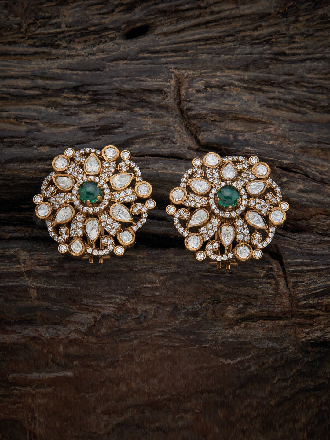 

Kushal's Fashion Jewellery 92.5 Pure Silver Gold Plated Studs Earrings, Green
