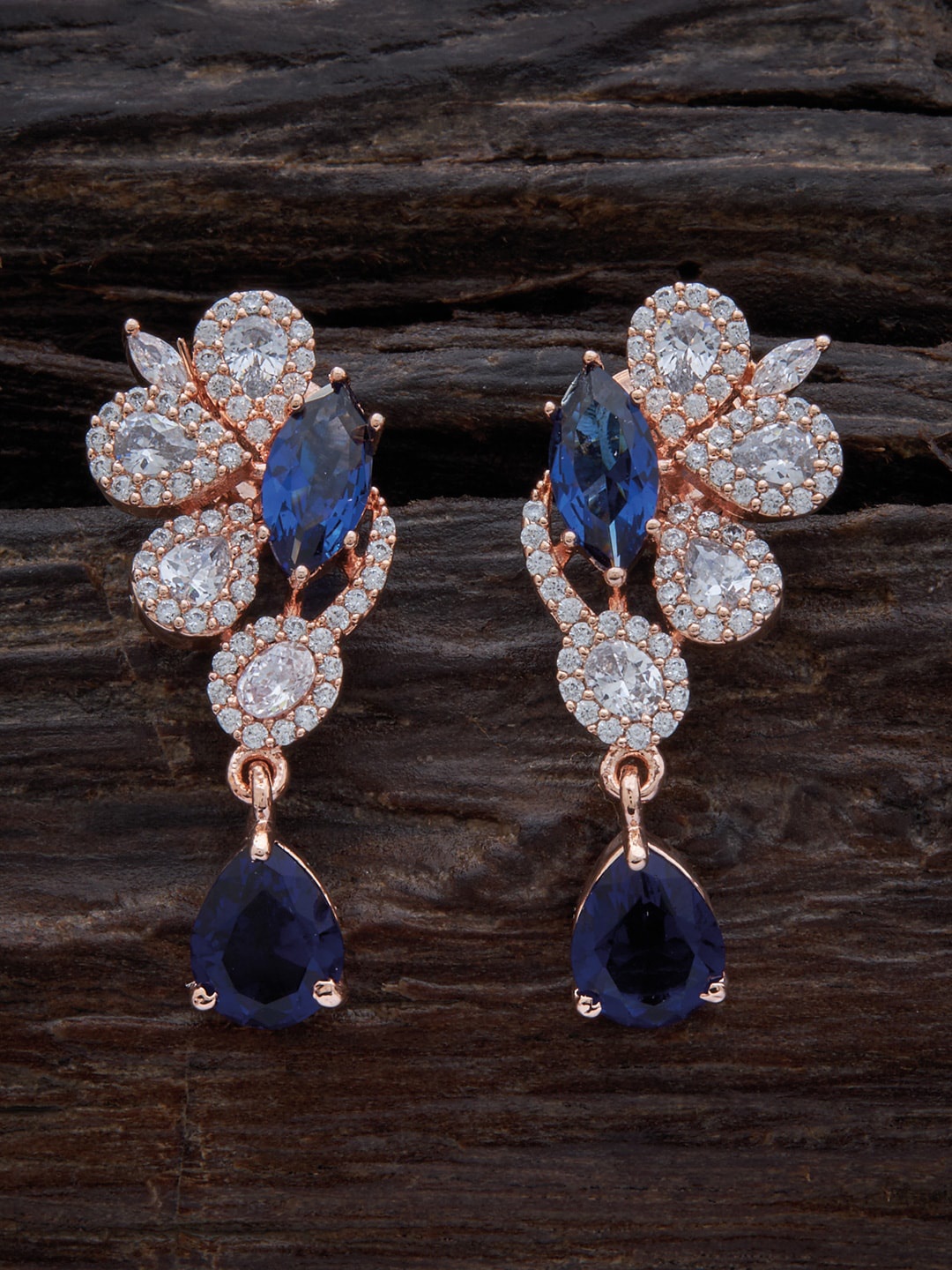 

Kushal's Fashion Jewellery Rose-Gold Plated Contemporary Drop Earrings, Blue