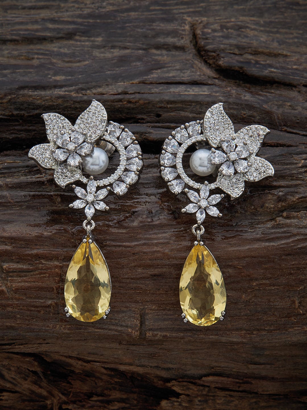 

Kushal's Fashion Jewellery Rhodium-Plated Contemporary Drop Earrings, Yellow