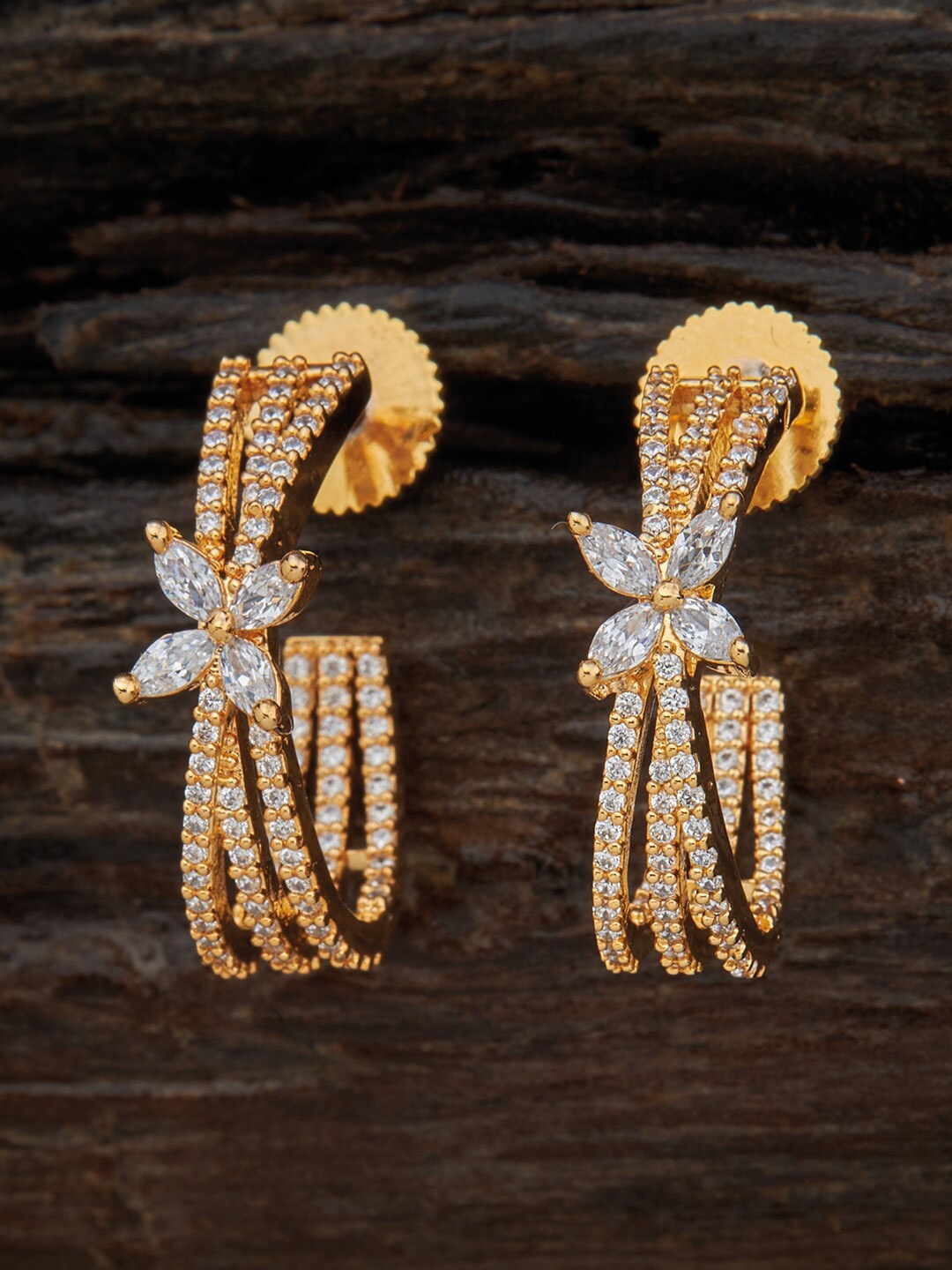 

Kushal's Fashion Jewellery Gold-Plated Contemporary Half Hoop Earrings, White