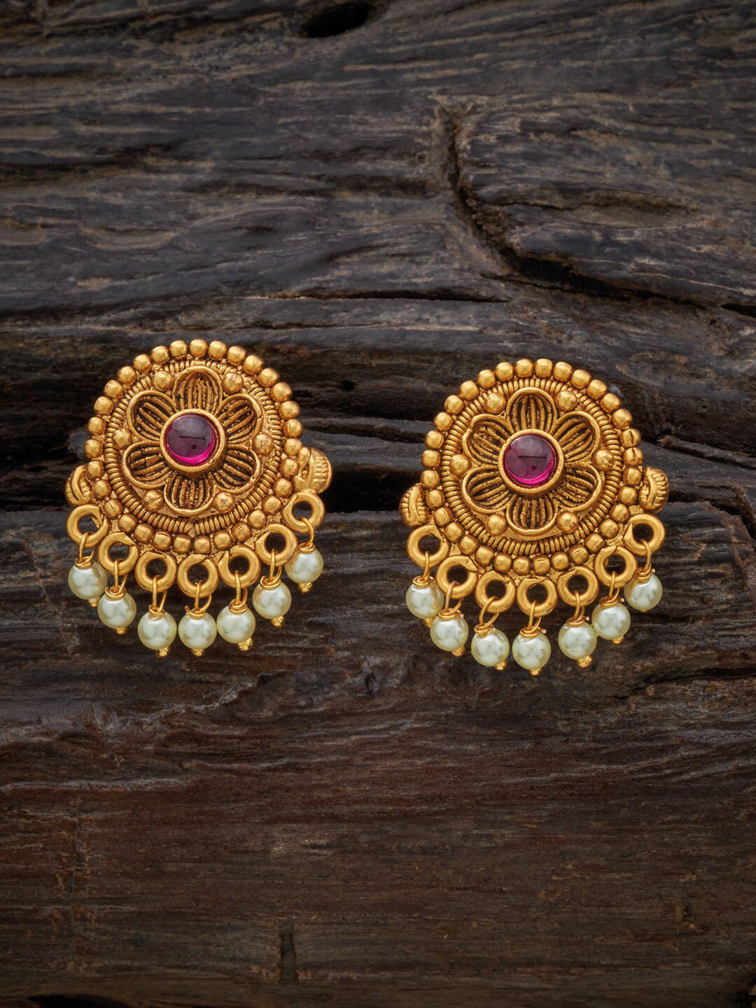 

Kushal's Fashion Jewellery Gold-Plated Circular Studs Earrings, White