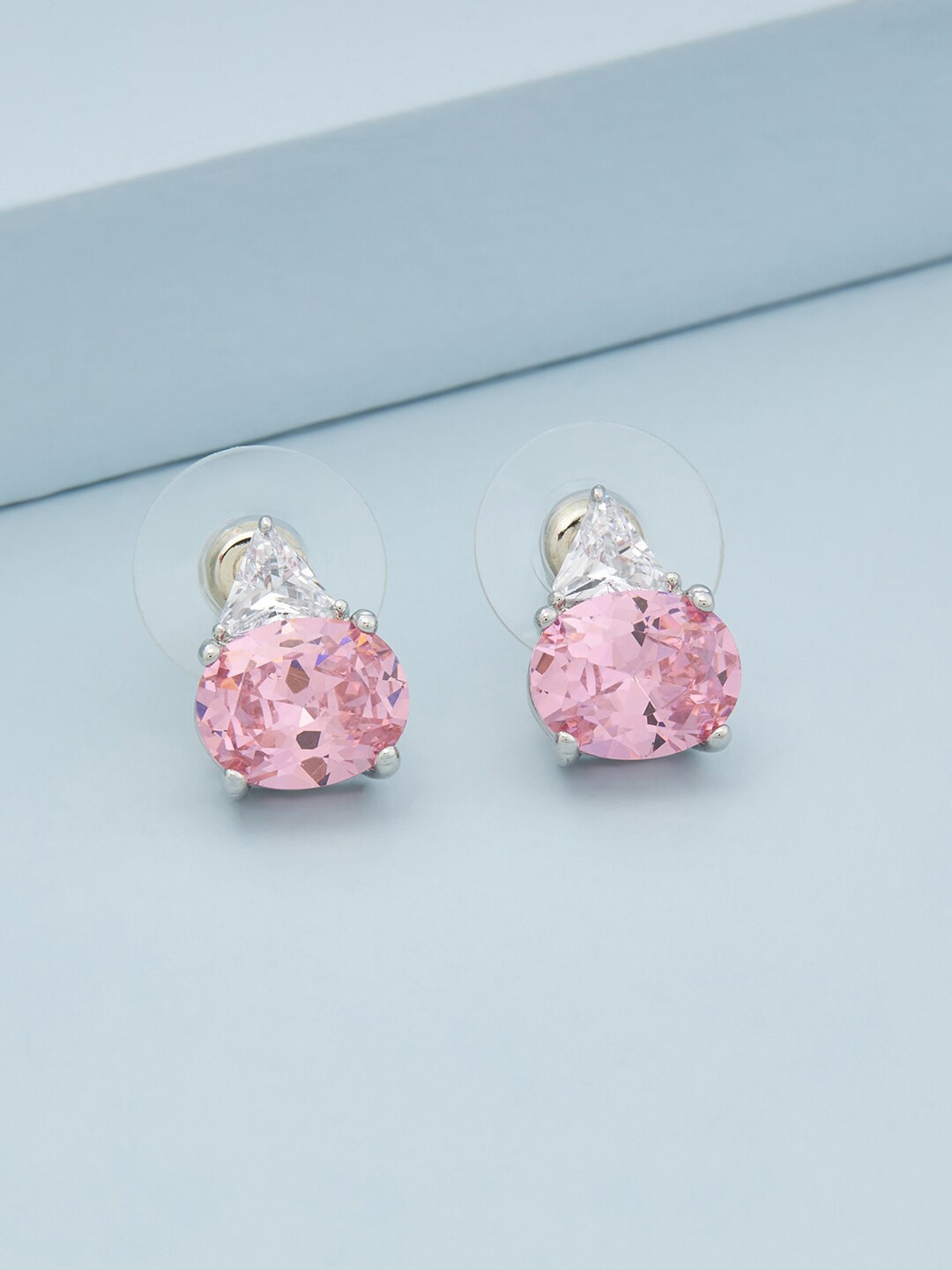 

Kushal's Fashion Jewellery Rhodium-Plated Cubic Zirconia Contemporary Studs Earrings, Pink