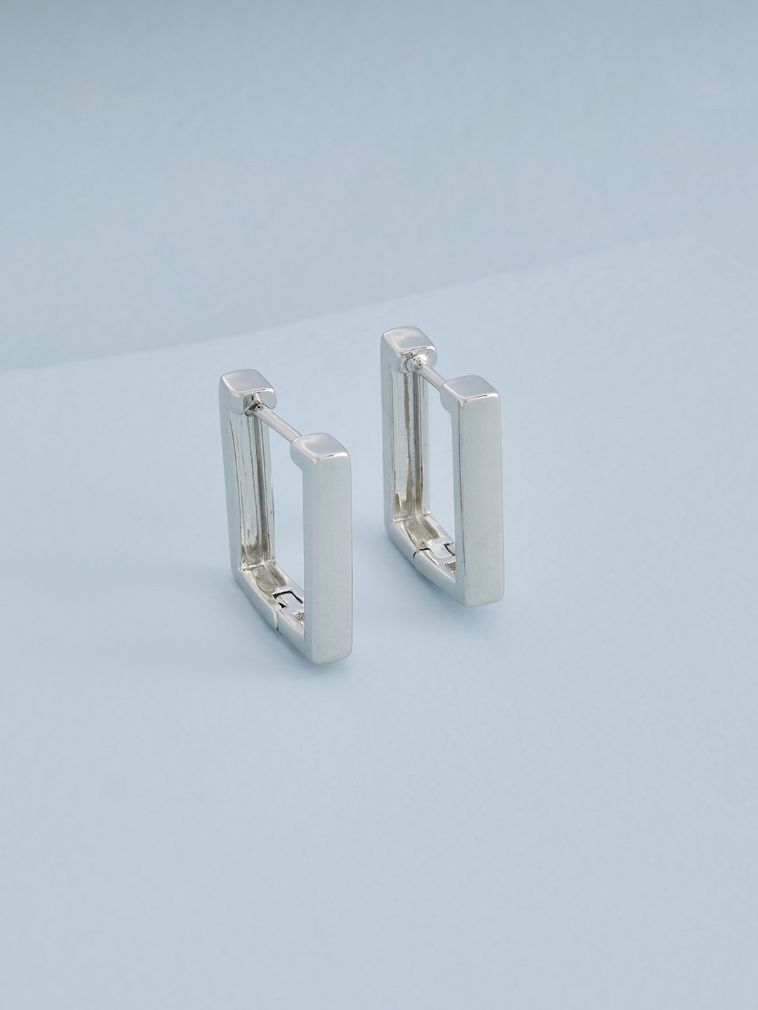 

Kushal's Fashion Jewellery Rhodium-Plated Square Hoop Earrings, Silver