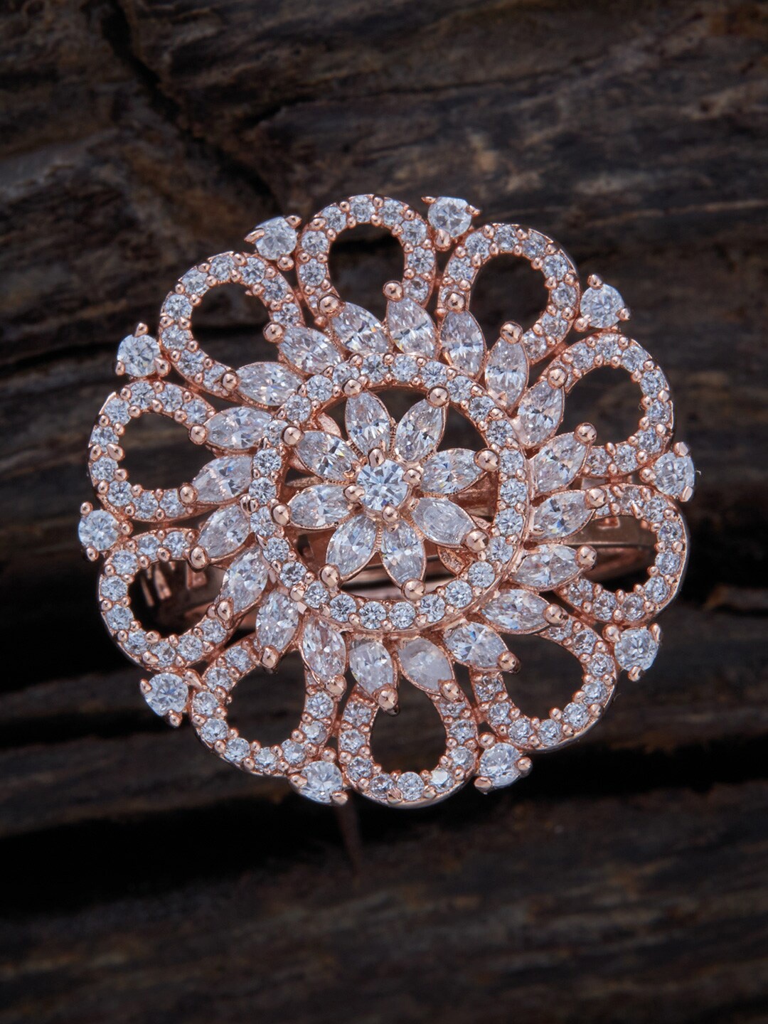

Kushal's Fashion Jewellery Rose Gold-Plated CZ-Studded Finger Ring, White