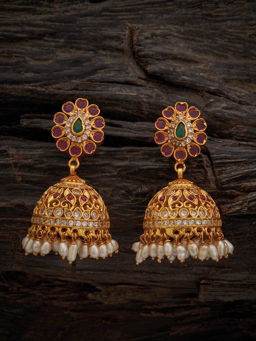 

Kushal's Fashion Jewellery 92.5 Pure Silver Temple Contemporary Studs Earrings, Red