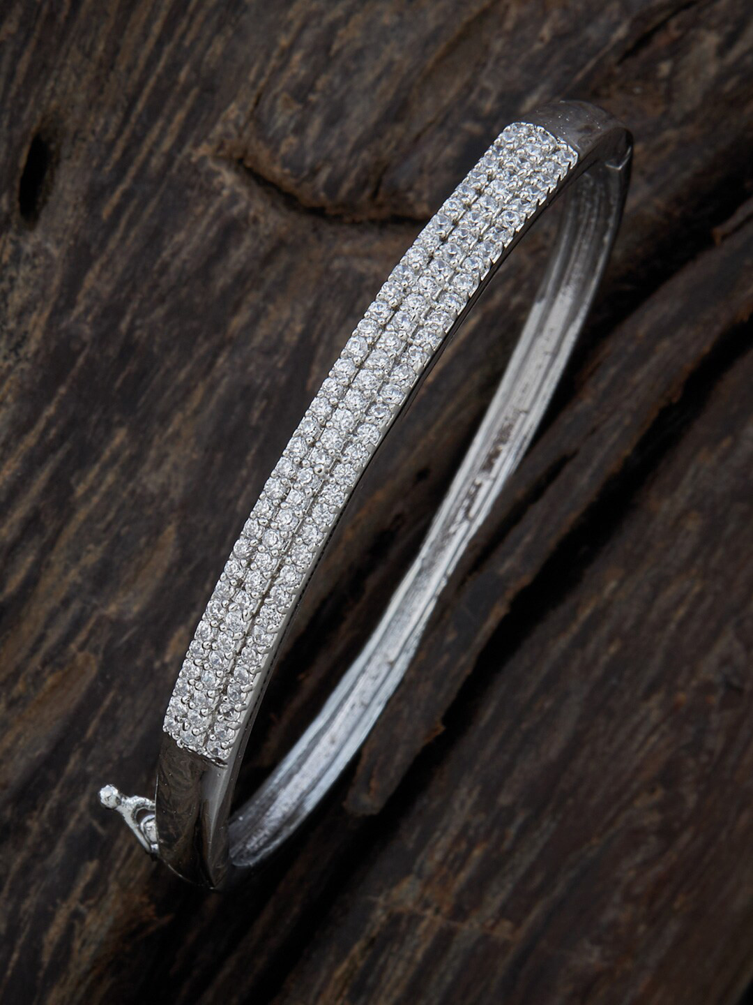 

Kushal's Fashion Jewellery Cubic Zirconia Rhodium-Plated Bangle-Style Bracelet, Silver