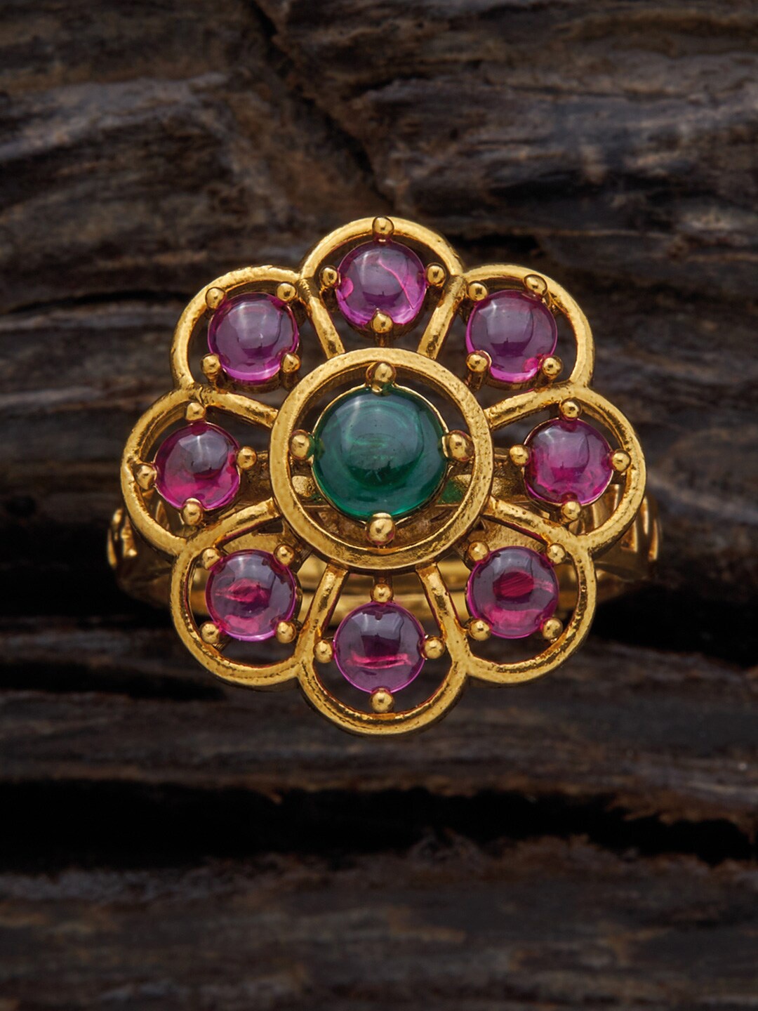 

Kushal's Fashion Jewellery Stones Studded Adjustable Antique Finger Ring, Gold