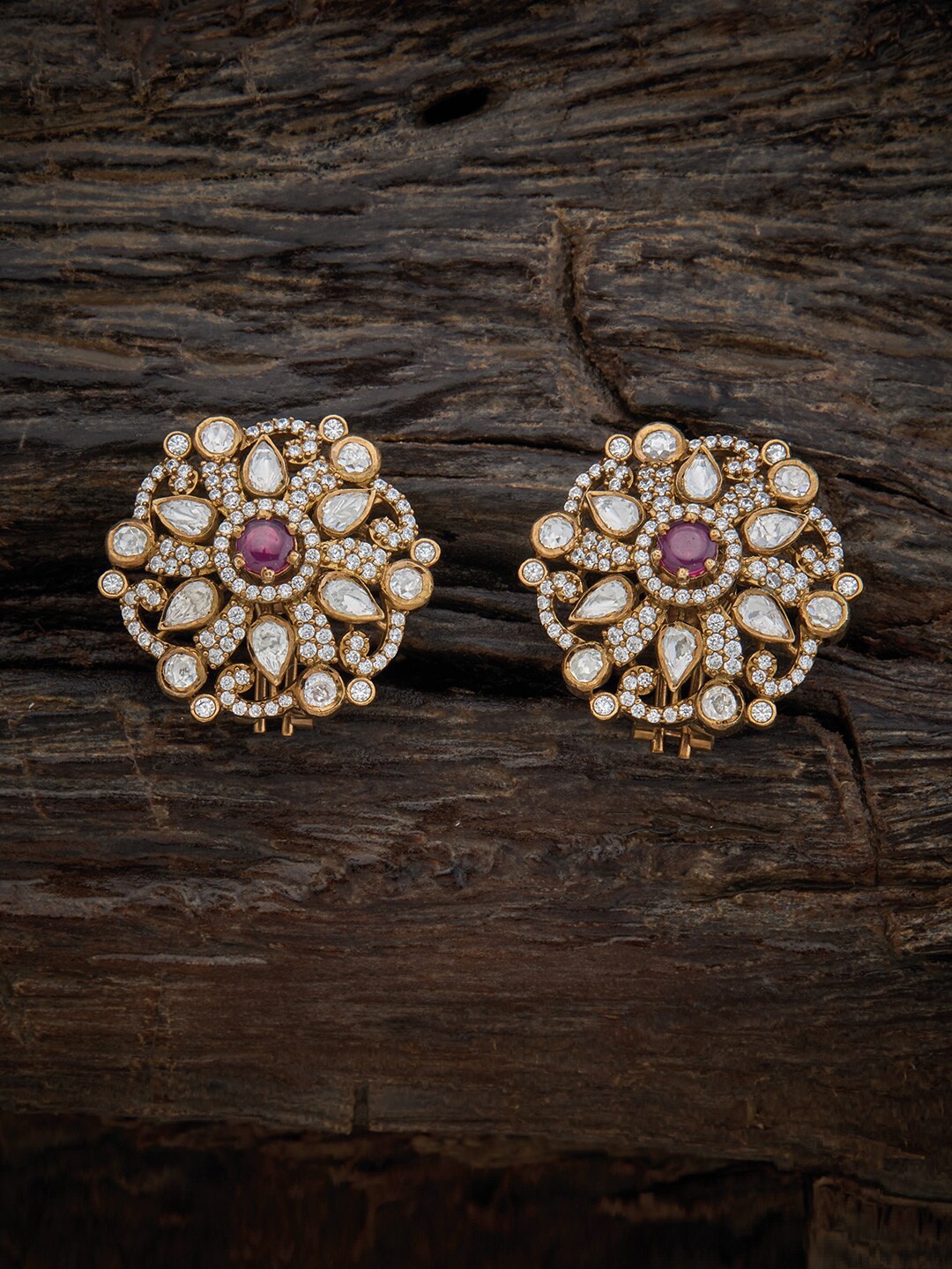 

Kushal's Fashion Jewellery 92.5 Pure Silver Contemporary Gold-Plated Studs Earrings, Red