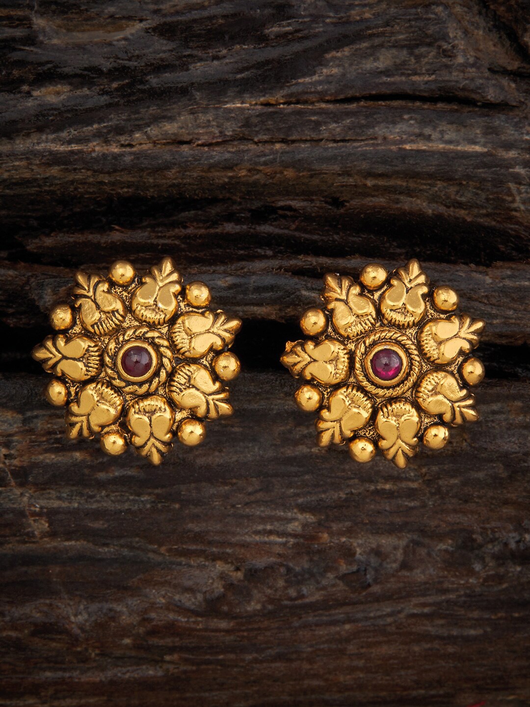 

Kushal's Fashion Jewellery 92.5 Pure Silver Rhodium-Plated Contemporary Studs Earrings, Red