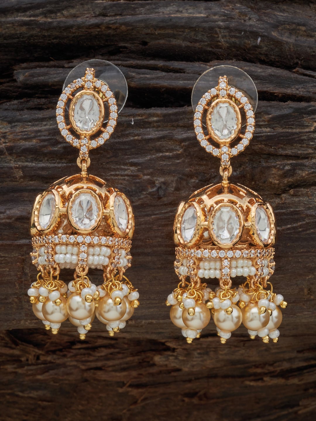 

Kushal's Fashion Jewellery Contemporary Kundan Jhumkas Earrings, White