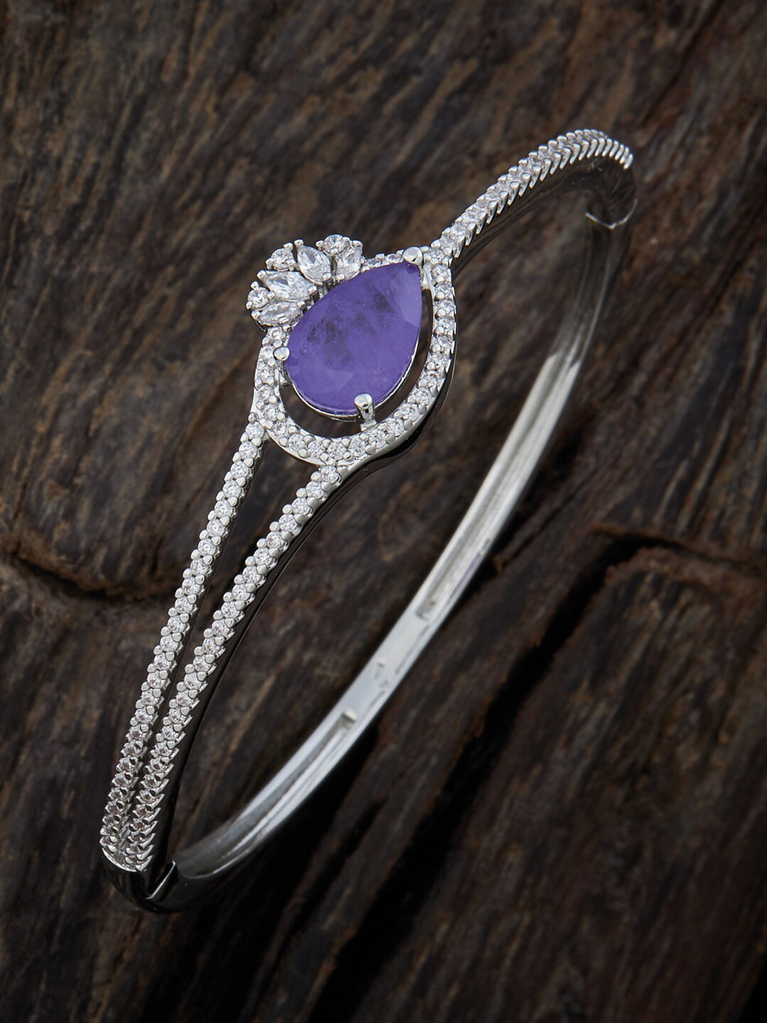 

Kushal's Fashion Jewellery Women Cubic Zirconia Rhodium-Plated Bangle-Style Bracelet, Silver