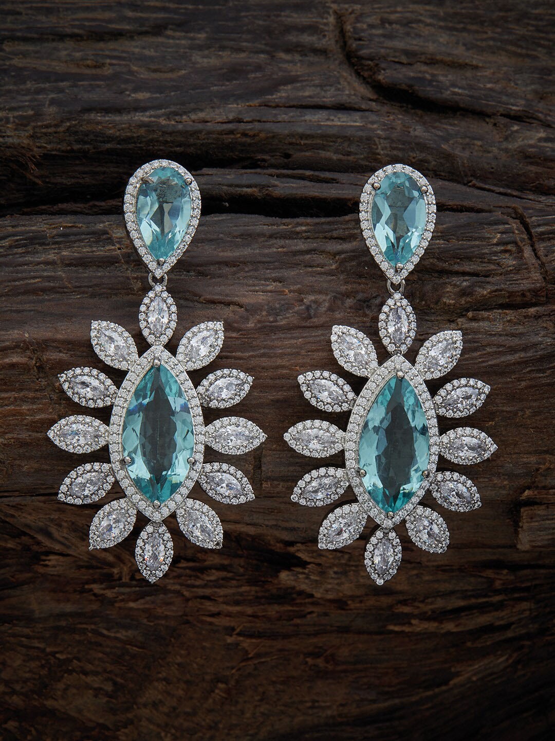 

Kushal's Fashion Jewellery Rhodium-Plated Cubic Zirconia Contemporary Drop Earrings, Sea green