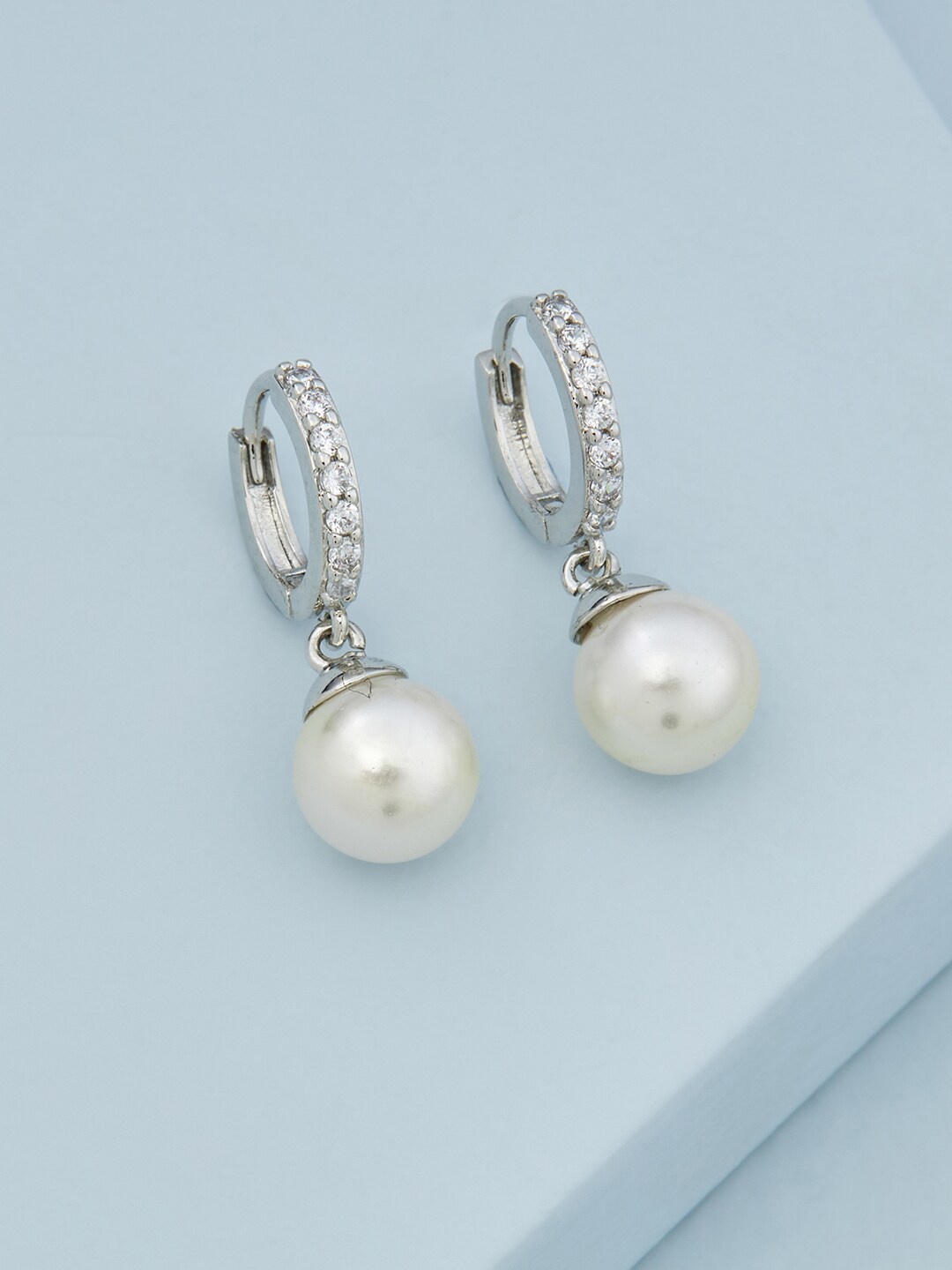 

Kushal's Fashion Jewellery Rhodium Plated Contemporary Hoop Earrings, White